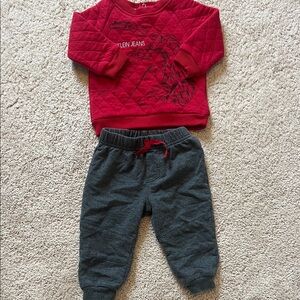 Calvin Klein Jeans Kids Red Quilted Sweatshirt with Charcoal Joggers